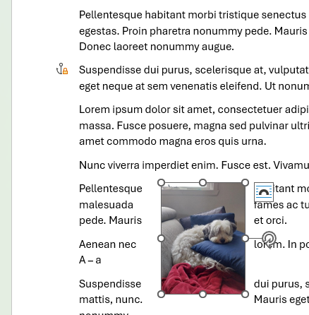 Locked Anchor indicated in margin for an image with square wrap